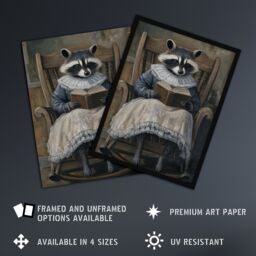 "Artery8 Raccoon Reading Bedtime Story on Rocking Chair Wall Art Print in Brown - Size: W24"" x H32""" - thumbnail 2