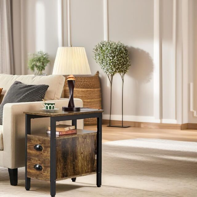 Pirlo Plush Bedside Table With 2 Drawers Rustic Brown - image 1