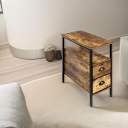 Pirlo Plush Bedside Table With 2 Drawers Rustic Brown - thumbnail 2