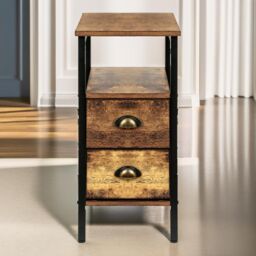 Pirlo Plush Bedside Table With 2 Drawers Rustic Brown - thumbnail 3