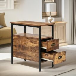 Pirlo Plush Bedside Table With 2 Drawers Rustic Brown - thumbnail 4
