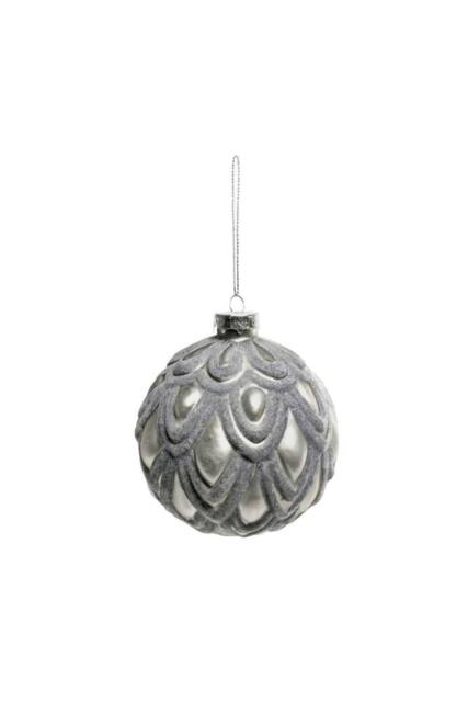 KDMD Pewter Ruffled Velvet Glass Bauble Dia10cm 2 Pack in Silver - image 1