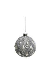 KDMD Pewter Ruffled Velvet Glass Bauble Dia10cm 2 Pack in Silver - thumbnail 1