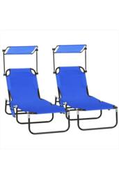 ERGOVEXA Set of Two Folding Sun Loungers, Adjustable Backs & Sun in Blue - thumbnail 2