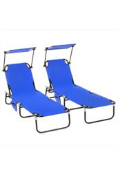 ERGOVEXA Set of Two Folding Sun Loungers, Adjustable Backs & Sun in Blue - thumbnail 1