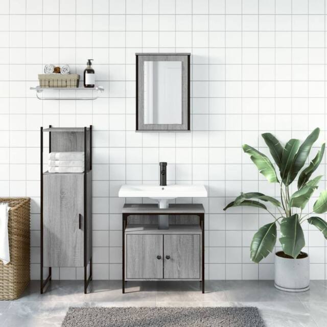 Berkfield Home Durable 3 Piece Bathroom Furniture Set Grey Sonoma Engineered Wood - image 1