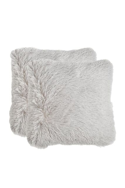 OHS Set of 2 Fluffy Shaggy Square Cushion Covers in Light Grey - Size: 45 cm x 45 cm - image 1