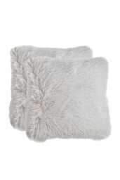 OHS Set of 2 Fluffy Shaggy Square Cushion Covers in Light Grey - Size: 45 cm x 45 cm - thumbnail 1
