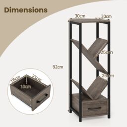 Gymax 2 PCS Tree Bookshelf 4 Tier Narrow Bookcase With Drawer Floor Organizer in Light Grey - Size: 2 Pack - thumbnail 3