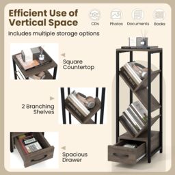 Gymax 2 PCS Tree Bookshelf 4 Tier Narrow Bookcase With Drawer Floor Organizer in Light Grey - Size: 2 Pack - thumbnail 2