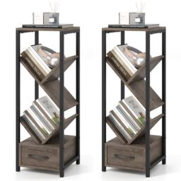 Gymax 2 PCS Tree Bookshelf 4 Tier Narrow Bookcase With Drawer Floor Organizer in Light Grey - Size: 2 Pack - thumbnail 1