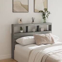 Berkfield Home Headboard Cabinet with LED Grey Sonoma 140x17x102 cm - Size: 140 x 17 x 102 cm - thumbnail 2