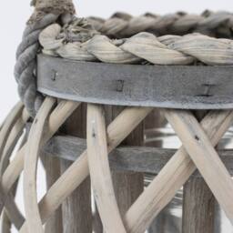 JVL Luna Natural Round Willow Lantern with braided Rope handle - Set of 2 in Grey - thumbnail 2