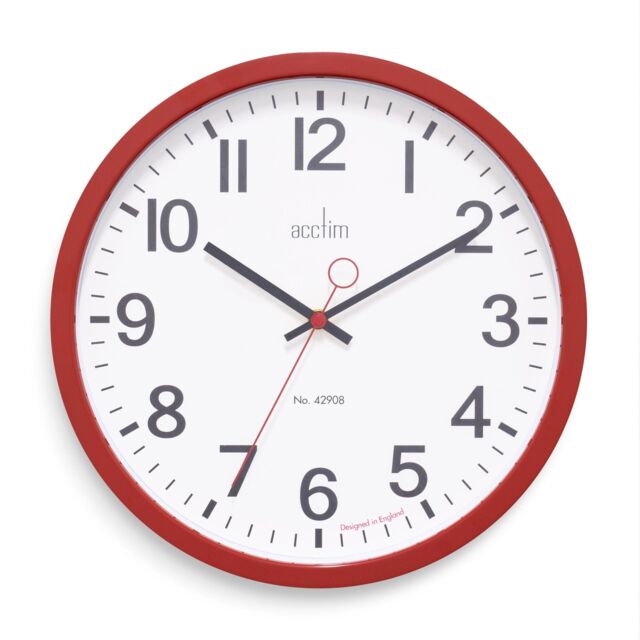 Acctim Kempston Wall Clock Metal Energy Efficient Movement Glass Lens 35cm in Red - image 1