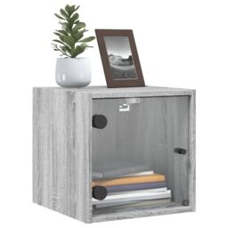 Berkfield Home Bedside Cabinets with Glass Doors 2 pcs Grey Sonoma 35x37x35 cm - Size: 35 x 37 x 35 cm - thumbnail 4