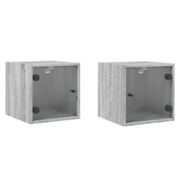 Berkfield Home Bedside Cabinets with Glass Doors 2 pcs Grey Sonoma 35x37x35 cm - Size: 35 x 37 x 35 cm - thumbnail 2