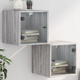 Berkfield Home Bedside Cabinets with Glass Doors 2 pcs Grey Sonoma 35x37x35 cm - Size: 35 x 37 x 35 cm