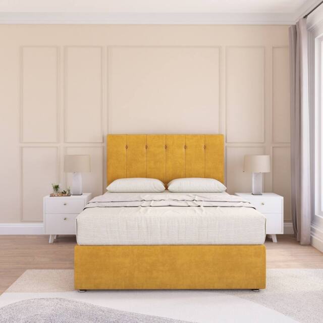 "Sloomy Cambridge Plush Divan Set 2 Drawers - 54"" Headboard-12"" Footboard in Mustard - Size: Super King" - image 1