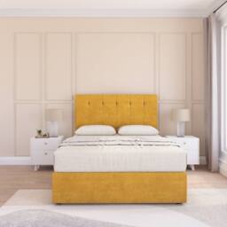 "Sloomy Cambridge Plush Divan Set 2 Drawers - 54"" Headboard-12"" Footboard in Mustard - Size: Super King" - thumbnail 1