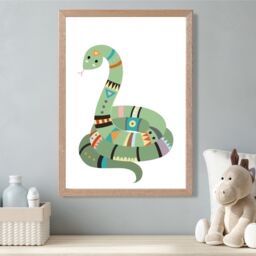 ARTZE Snake Tribal Animal Framed Print SIZE: A2 with Oak Frame in Pale Green - thumbnail 2