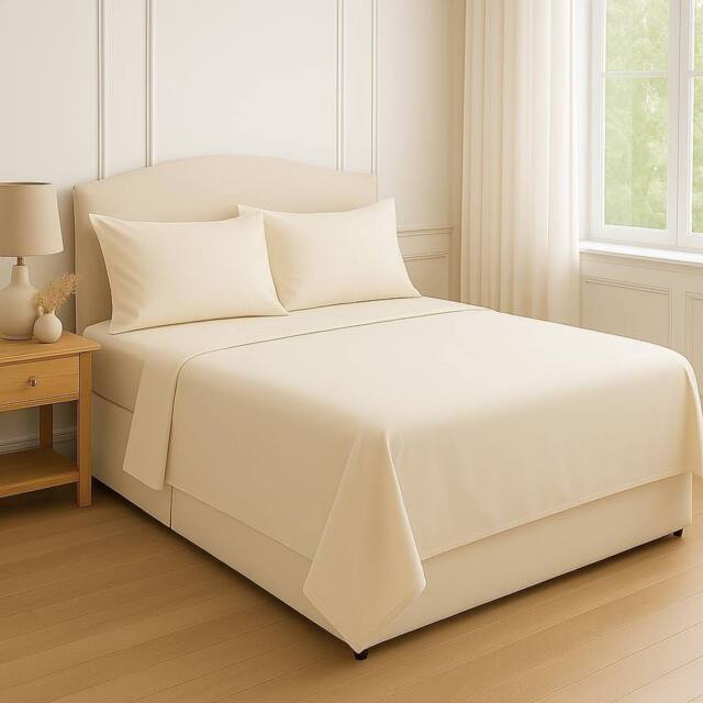 Homes-Linen 180 Thread Count Rich Percale Flat Sheet Polycotton Blend in Cream - Size: Single - image 1