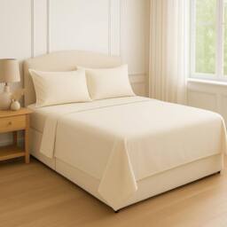 Homes-Linen 180 Thread Count Rich Percale Flat Sheet Polycotton Blend in Cream - Size: Single - thumbnail 1