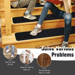 Costway 15 PCS Stair Treads Non-Slip Stairway Carpets Slip Stair Mats for Wooden Steps in Black - thumbnail 5