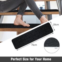 Costway 15 PCS Stair Treads Non-Slip Stairway Carpets Slip Stair Mats for Wooden Steps in Black - thumbnail 3