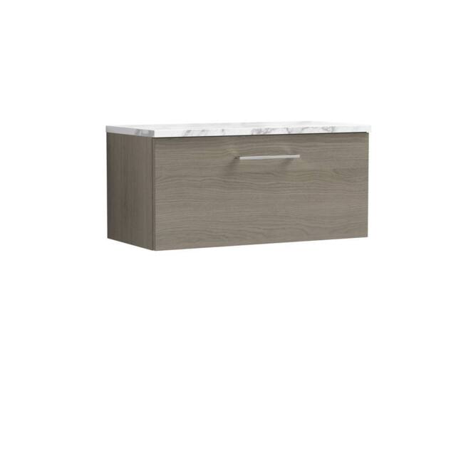 Balterley Level 800mm Wall Hung 1 Drawer Unit with Laminate Worktop Solace Oak in Brown - image 1