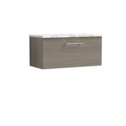 Balterley Level 800mm Wall Hung 1 Drawer Unit with Laminate Worktop Solace Oak in Brown - thumbnail 1