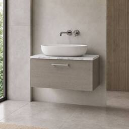 Balterley Level 800mm Wall Hung 1 Drawer Unit with Laminate Worktop Solace Oak in Brown - thumbnail 4