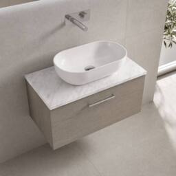Balterley Level 800mm Wall Hung 1 Drawer Unit with Laminate Worktop Solace Oak in Brown - thumbnail 3