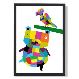 ARTZE Bear Bright Geometric Animal Framed Print SIZE: A3 with Black Frame - Size: A4 - thumbnail 1