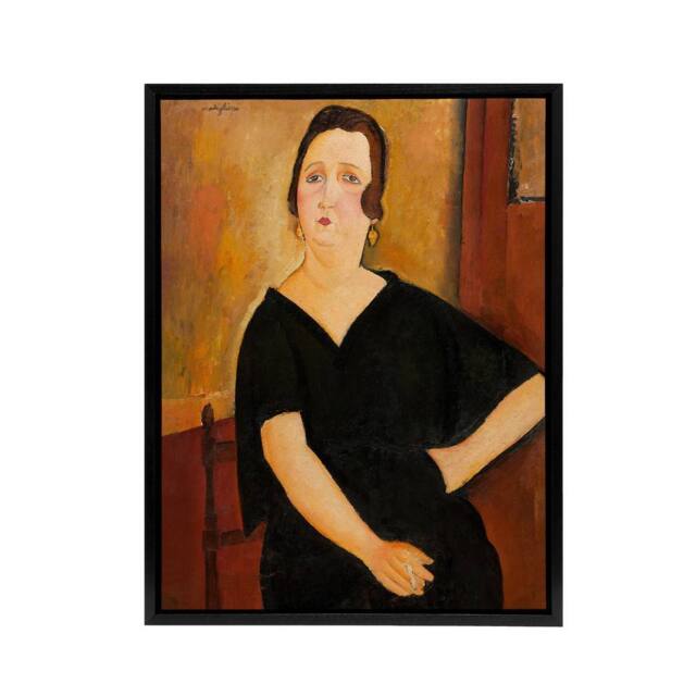 "Artery8 Madame Amedee Portrait Modigliani Vintage Black Framed Canvas Wall Art in Brown - Size: W12"" x H16""" - image 1