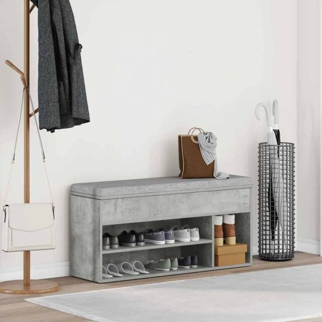 Berkfield Home Shoe Bench Concrete Grey 102x30.5x45 cm Engineered Wood - image 1
