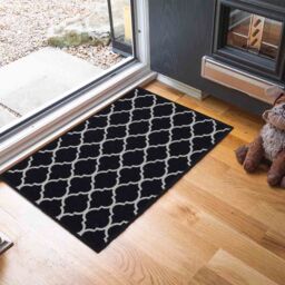 Desire Rugs Anti-Slip Trellis Design Doormat - Machine Washable for Easy Care in Black - Size: 67 cm x 120 cm