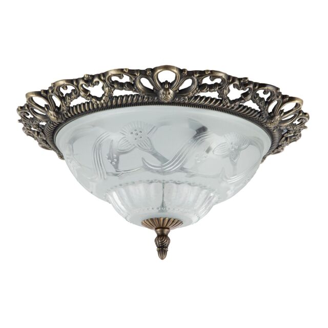 Happy Homewares Traditional & Classic Ornate Metal & Floral Glass Flush Ceiling Light Fitting in Metallic Gold - image 1