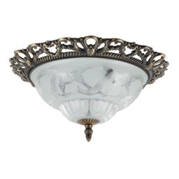 Happy Homewares Traditional & Classic Ornate Metal & Floral Glass Flush Ceiling Light Fitting in Metallic Gold