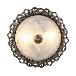Happy Homewares Traditional & Classic Ornate Metal & Floral Glass Flush Ceiling Light Fitting in Metallic Gold - thumbnail 4