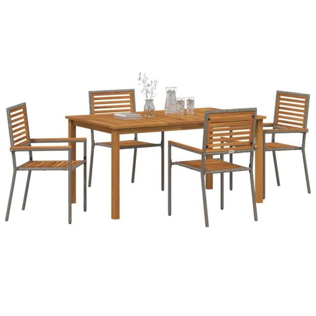 Berkfield Home Modern 5 Piece Garden Dining Set Grey Poly Rattan Acacia - image 1
