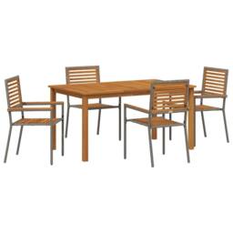 Berkfield Home Modern 5 Piece Garden Dining Set Grey Poly Rattan Acacia - thumbnail 3