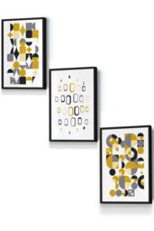 ARTZE Mid Century Graphical Grey Yellow Framed Wall Art - Small in Black - Size: W33 cm x H45 cm x D20mm - thumbnail 1