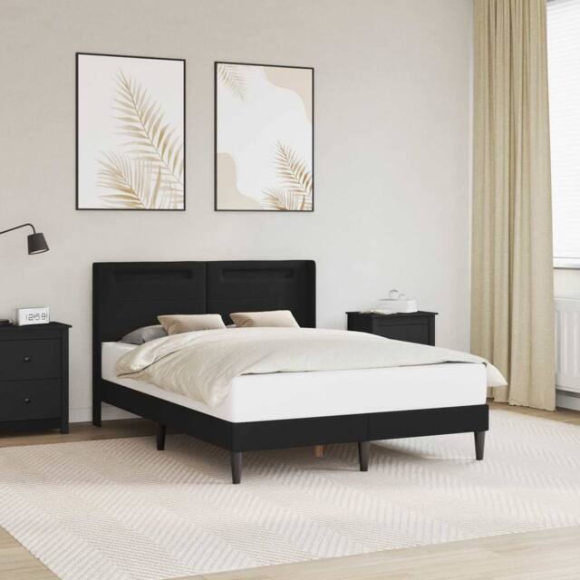 Berkfield Home Bed Frame with LED Strip Lights Black 135 x 190 cm Faux Leather - image 1