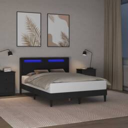 Berkfield Home Bed Frame with LED Strip Lights Black 135 x 190 cm Faux Leather - thumbnail 4