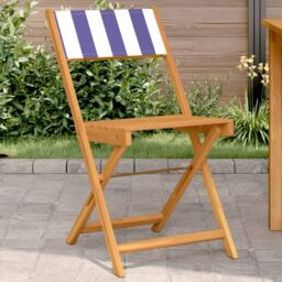 Berkfield Home Bistro Chairs 2 pcs Blue & White Solid Wood Acacia & Fabric