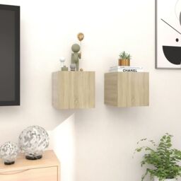 Berkfield Home Wall Mounted TV Cabinets 2 pcs Sonoma Oak 30.5x30x30 cm in Brown - thumbnail 3