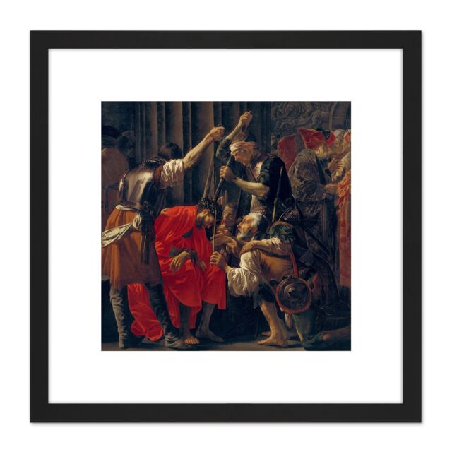 Artery8 Brugghen Christ Crowned With Thorns Painting 8X8 Inch Square Wooden Framed Wall Art Print Picture with Mount in Black - image 1