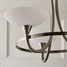 Loops Semi Flush Ceiling Light Satin Chrome & White 3 Bulb Hanging Pendant Lamp Shade - thumbnail 3