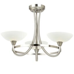 Loops Semi Flush Ceiling Light Satin Chrome & White 3 Bulb Hanging Pendant Lamp Shade