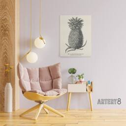 "Artery8 Vintage Black White Pineapple Illustration Wright Canvas Art Print - Size: W12"" x H16""" - thumbnail 3